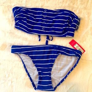🌺2 for $23🌺 NWT-Royal Blue Stripped Bikini- Bandeau Top with Straps